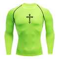 Cross Print Compression Shirt for Men Christian Athletic Tshirt Tees Tops Gym Workout Running Baselayers Undershirts Rash Guard